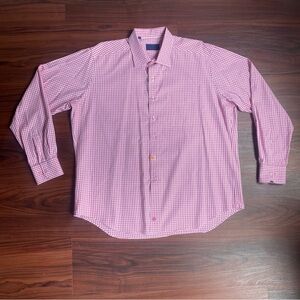 David Donahue Mens Size XXL Red Checkered Dress Shirt